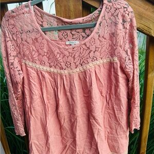 JODIFL Pink Lace 3/4 Sleeve Blouse